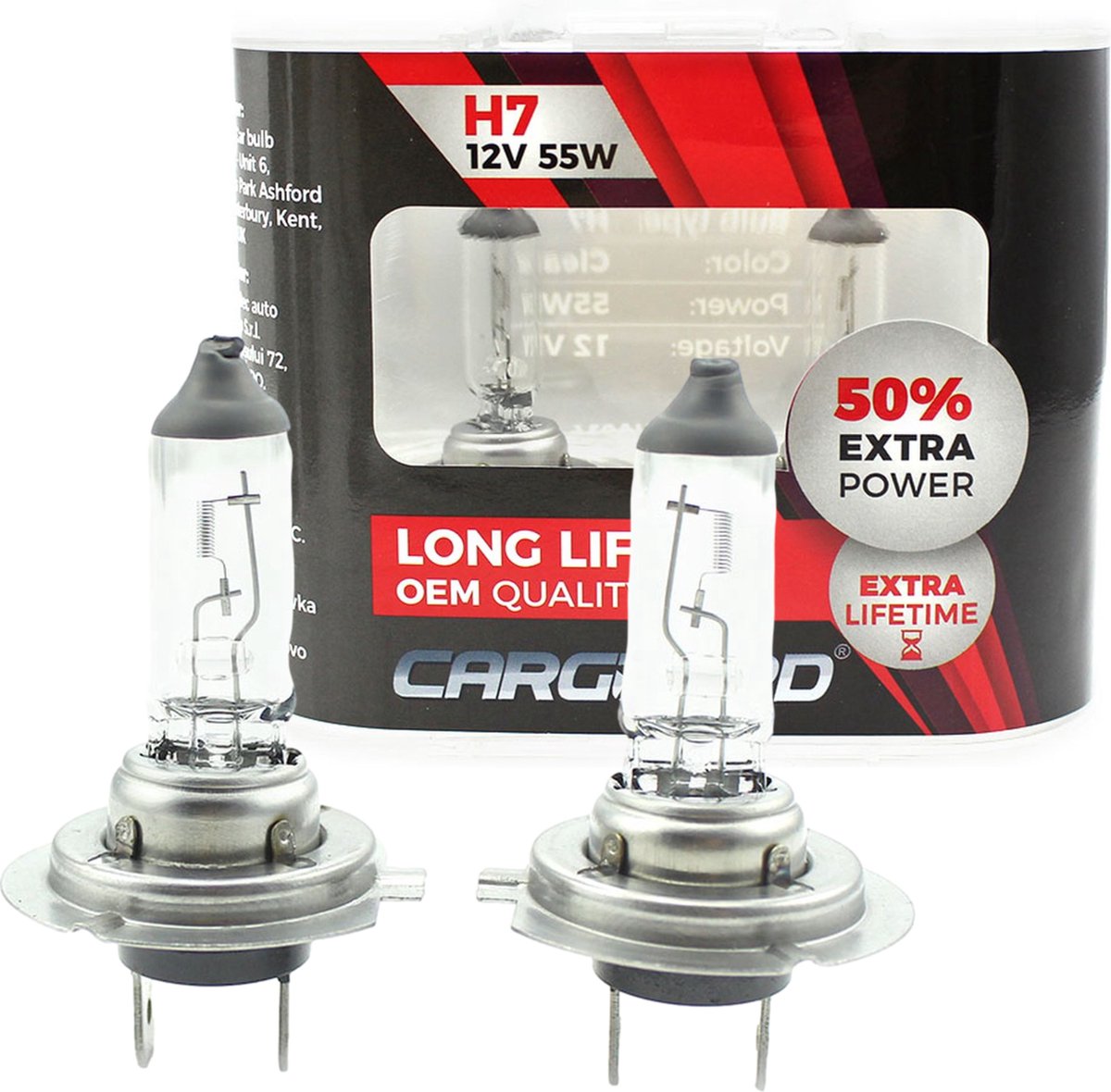 Carguard - H7 Autolampen Halogeen - 55W 12V - Long Lifetime Koplampen - Koplamp 50% extra lichtopbrengst