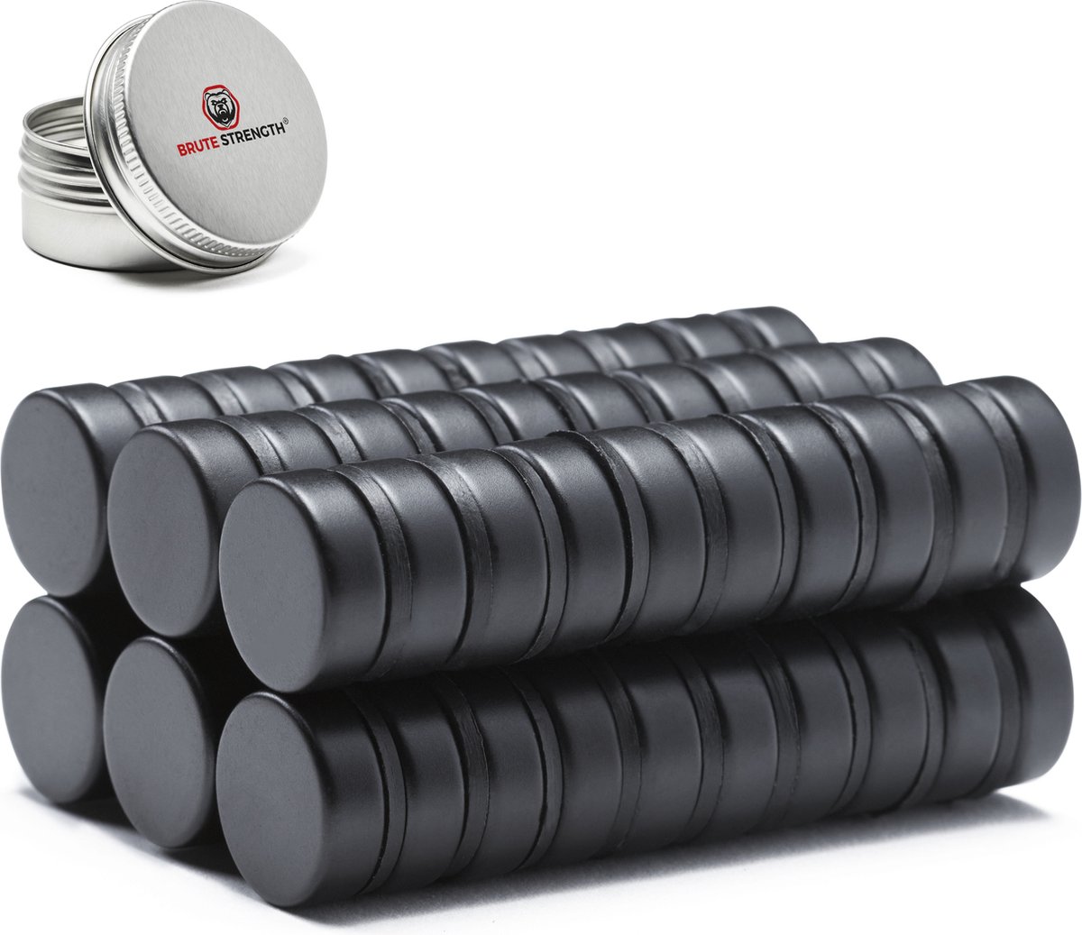 Brute Strength - Super sterke magneten - Rond - 15 x 5 mm - 60 Stuks | Zwart - Neodymium magneet sterk - Voor koelkast - whiteboard