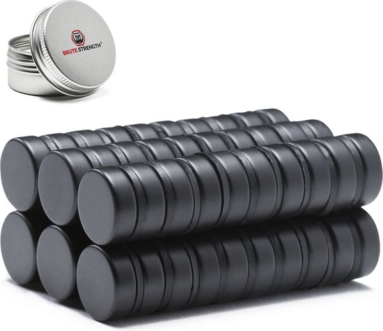 Brute Strength - Super sterke magneten - Rond - 15 x 5 mm - 60 Stuks | Zwart - Neodymium magneet sterk - Voor koelkast - whiteboard - Brute Strength