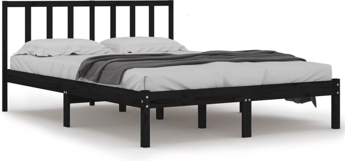 vidaXL-Bedframe-massief-grenenhout-zwart-160x200-cm