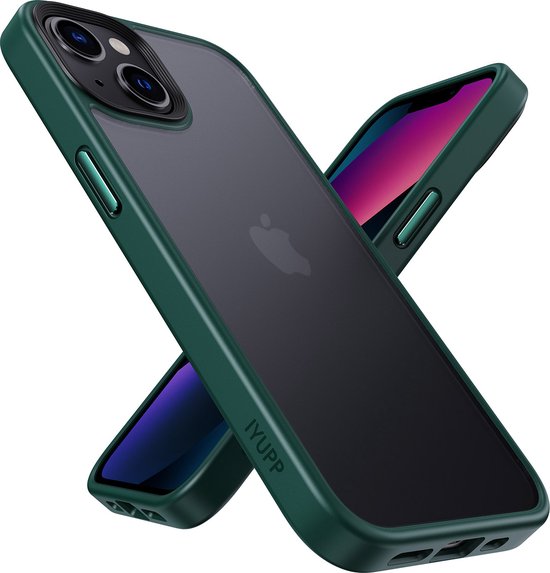 IYUPP Hoesje Geschikt voor iPhone 13 Hoesje - Shockproof Back Cover - Groen Zwart Transparant
