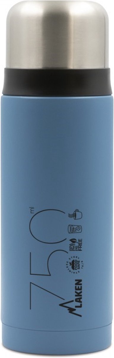 Laken thermosfles roestvrijstaal thermo bottle 0,50 L - Blue met drinkmok, dubbelwandige rvs drinkfles