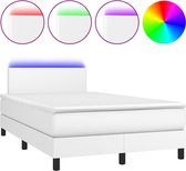 vidaXL - Boxspring - met - matras - en - LED - kunstleer - wit - 120x200 - cm