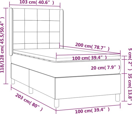 vidaXL - Boxspring - met - matras - fluweel - donkerblauw - 100x200 - cm