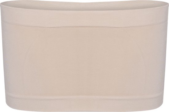 Beige bandeau bh, naadloos met geribbelde boord aan de boven- en onderkant.