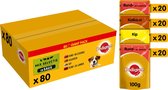 Pedigree Adult - Natvoer Hond - Hondenvoer - Rund Kalkoen Kip - 80 x 100g