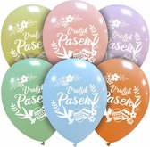 Vrolijk Pasen ballonnen, 6 st., 30 cm, pastel kleuren, geschikt voor helium
