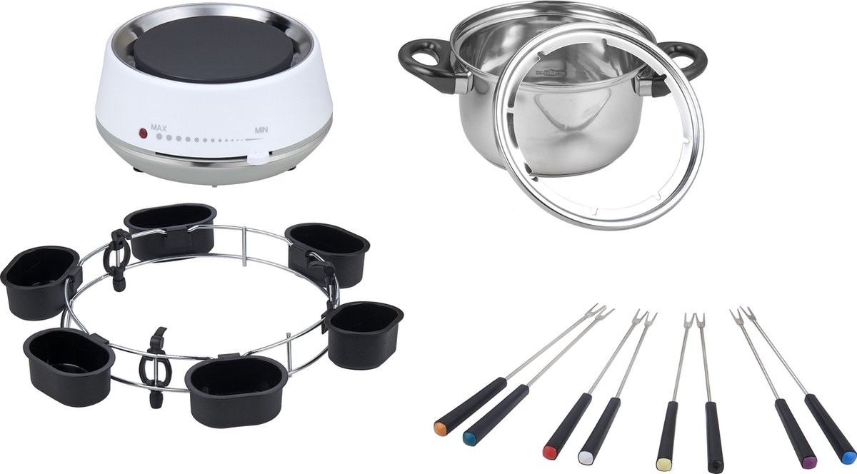 Melissa Fondue set - Elektrische Fondue 8 personen - 2 liter - 1200W - Met Sausring en 8 Vorken - 16310230 - Wit RVS – foto 3