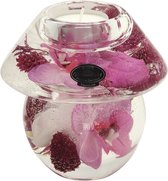Handgemaakte waxinelichtje houder met bloemen - glas - paars rose wit- 11x11 cm - kaarshouder
