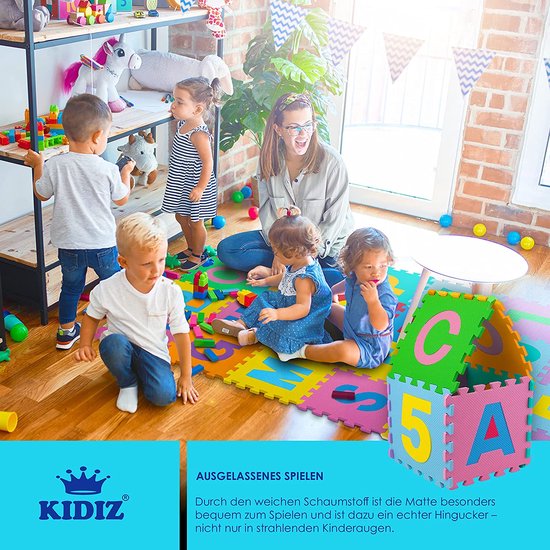 KIDIZ® 86-Delige Puzzelmat Speeltapijt Schuimmat Kindertapijt Puzzel Cijfers En Letters Beschermend