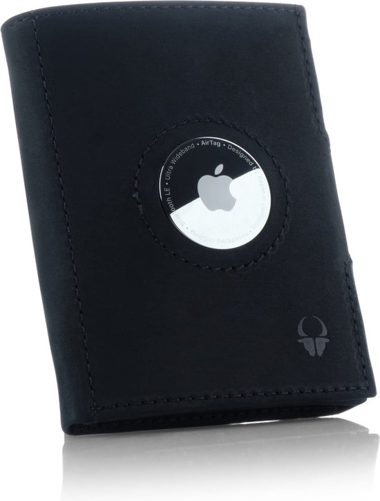 DONBOLSO Portefeuille Air | Portefeuille intelligent avec Apple AirTag Pocket | Étui pour cartes de crédit en cuir véritable de haute qualité | Mini portefeuille homme | Portefeuille sans porte-monnaie | Vintage Noir