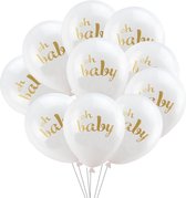 10 Babyshower of genderreveal ballonnen wit met gouden tekst Oh Baby - ballon - babyshower - genderreveal - oh baby - zwanger - geboorte