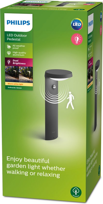 Philips LED Outdoor Pedestal lamp, antraciet, met sensor. All weather proof, hoge kwaliteit aluminium, dual brightness.