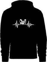 Grappige Hoodie - trui met capuchon - hartslag - heartbeat - drummen - drumstel - muziek - maat L