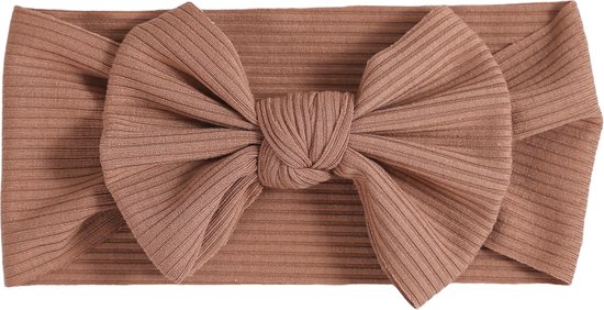 Haar in Stijl® | Haarband Hannah Bruin - Brede en zachte baby haarband met een strik | haaraccessoires voor meisjes kinderen