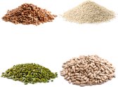 Biologische Zaden & Pitten combipakket | Natuur | Lijnzaad - Sesamzaad - Pompoenpitten - Zonnebloempitten | 4 x 500 g | Bio Voeding | PUURR.