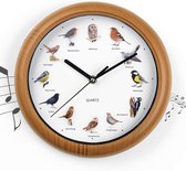 EASYmaxx wandklok met 12 zingende vogelliedjes met levensechte vogelmotieven | Automatische uitschakeling tussen 21.00 en 5.00 uur | Houten frame [AA-batterijen vereist]
