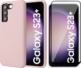 Hoesje geschikt voor Samsung Galaxy S23 Plus - Screen Protector FullGuard - Back Cover Case SoftTouch Roze & Screenprotector