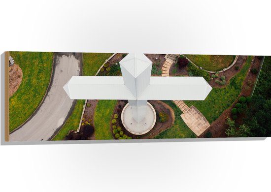 Hout - Bovenaanzicht van Gigantisch Wit Kruis - 120x40 cm - 9 mm dik - Foto op Hout (Met Ophangsysteem)
