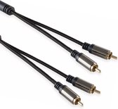 Stereo Tulp Kabel - Nylon Sleeve - Verguld - 1 meter - Zwart