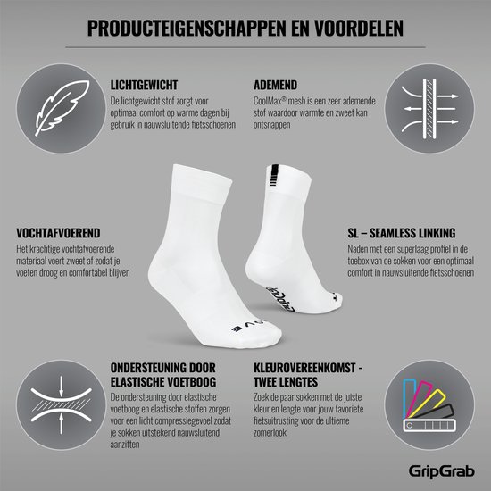 GripGrab - Lightweight SL Performance Zomer Fietssokken 1 Paar Coolmax Wielersport Sokken Regular Cut - Wit - Unisex - Maat M (41-44) van Merkloos — afbeelding 4