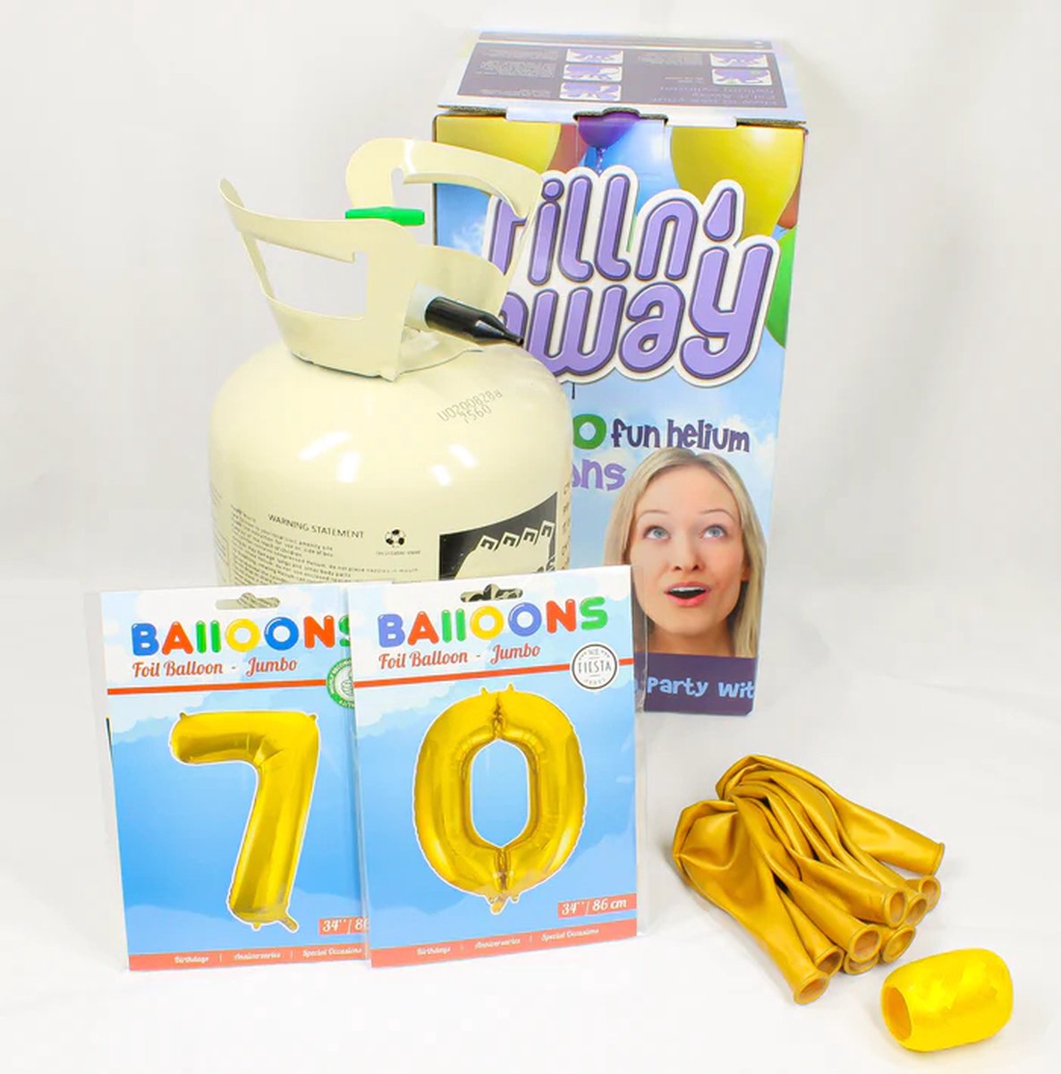 Verjaardag Versiering Pakket 70 jaar - Helium tank voor ballonnen - versiering ballon 70 Jaar Verjaardag Versiering Volwassenen - Ballonnen Goud & Krullint Goud - Ballonnen 70 jaar - Pakket 2 cijfers 34" + Helium Tank + 10 ballonnen + Krullint