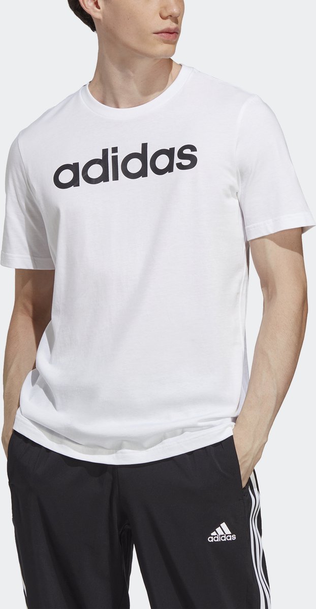 adidas Sportswear Essentials Single Jersey Linear Geborduurd Logo T-shirt Heren Wit