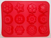 EIZOOK Moule à pâtisserie en silicone - 12 formes différentes - Tartes - Mousses - Gelées - Glaces - Rouge