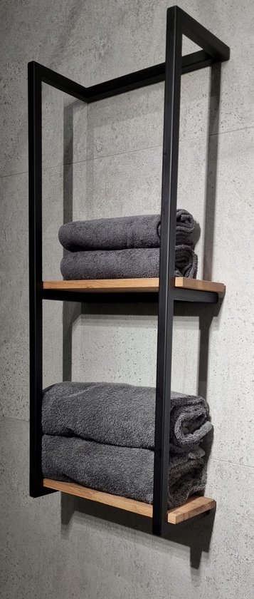 Étagère de salle de bain - Porte-serviettes - Bois - Métal - Industriel -  35 cm | bol