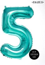 Cijfer Helium Folie Ballon - 5 jaar cijfer - Turquoise - Turkoois - 80 cm - leeftijd feestartikelen verjaardag