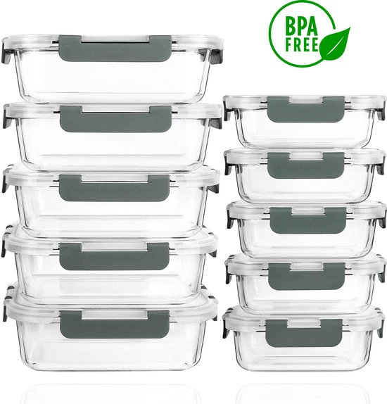 Plateaux de Prep de repas Formilo - Récipients Boîtes de conservation étanches - Plateaux de congélation - Hermétique - Sans BPA - Glas - 10 pièces