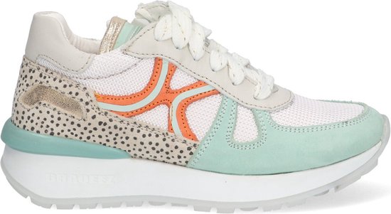 Braqeez 423272-159 Meisjes Lage Sneakers - Groen/Wit/Oranje/Print - Nubuck - Veters