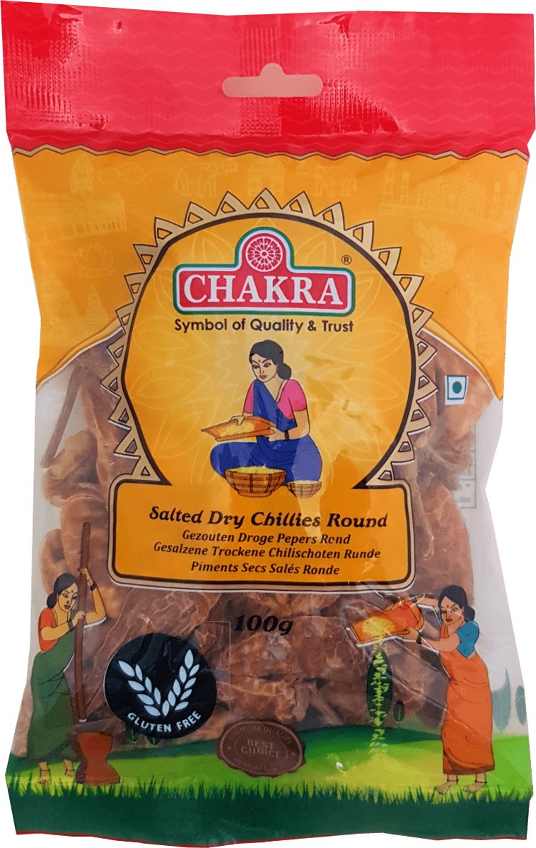 Goedkoopste Chakra - Gezouten Droge Ronde Pepers - Salted Dry Chillies Round - 3 x 100 g