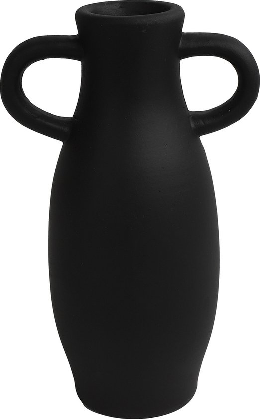 Countryfield Amphora kruik/vaas - zwart terracotta - D12 x H20 cm - smalle opening