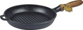 Bol.com Maysternya Grillpan gietijzer met houten handvat - ø 24 x 4 cm - Gietijzeren pan voor alle warmtebronnen - Zwart aanbieding
