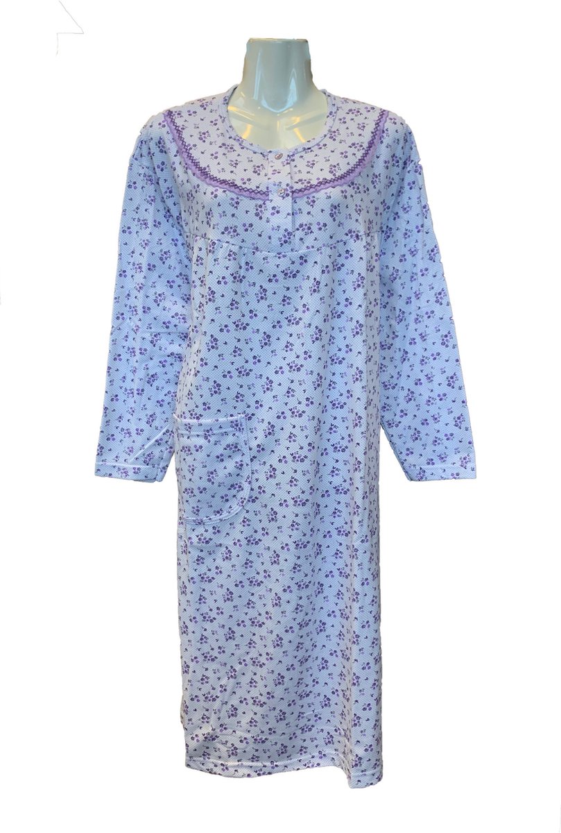 Dames Winter Nachtjapon Gebloemd (variant 2) - Kleur Paars - Maat 3XL