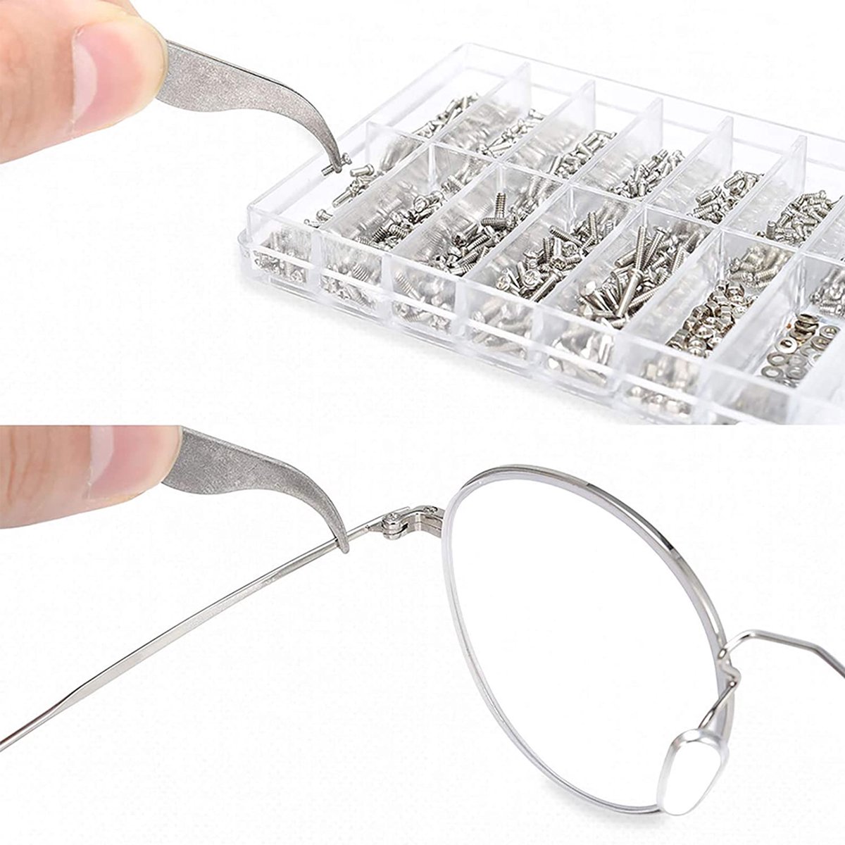 Brillenreparatieset, SIQUK brillenreparatieset met 8-in-1 magnetische schroevendraaier en 6 paar neuspads, schroeven, pincet, brillendoek voor bril