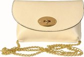 Beige Leren Schoudertas Lisa - Leer - Gouden ketting hengsel & draaislot - Crossbody tassen - Leder