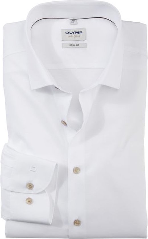 OLYMP Level 5 body fit overhemd - structuur - wit - Strijkvriendelijk - Boordmaat: