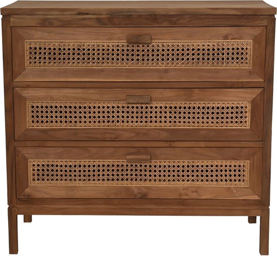 Commode met 3 laden - 90x42x85- Naturel - Teak/rotan