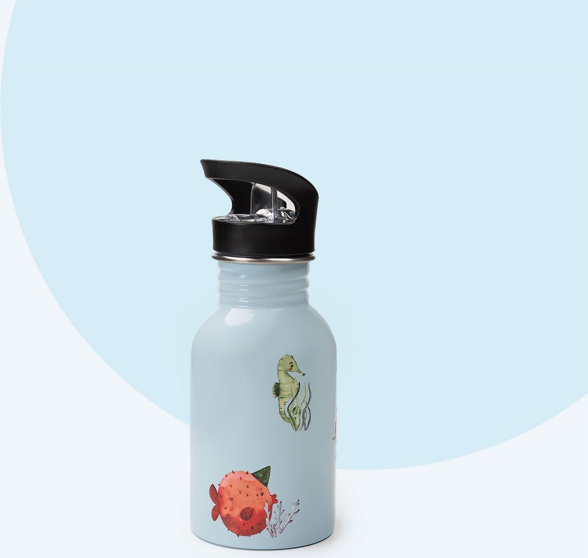 J.Børn Kinderen Roestvrijstalen Lichtgewicht Waterfles met Rietje voor School 350ml (Oceaan) - Niet-geïsoleerde, Enkelwandige Eco-fles