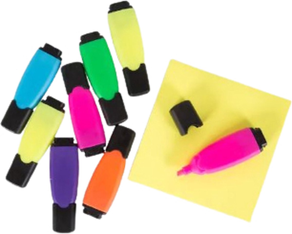 Mini Markers - 8 stuks - Mini Zelfklevende Memo's 60 x - Mini Highlighters - Multicolor - School - Markeren - Kleuren - Marker - Merkloos