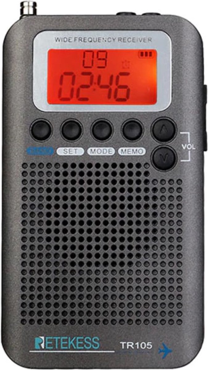 Draagbare noodradio - FM/AM/SW/CB/AIR/VHF - Oplaadbare Batterij - Met wekker - Radio wereldontvanger - Noodpakket Denk Vooruit - Noodpakket Draagbare Radio - Noodradio op batterijen - Noodradio dab - 300 cm Antenne - Zwart