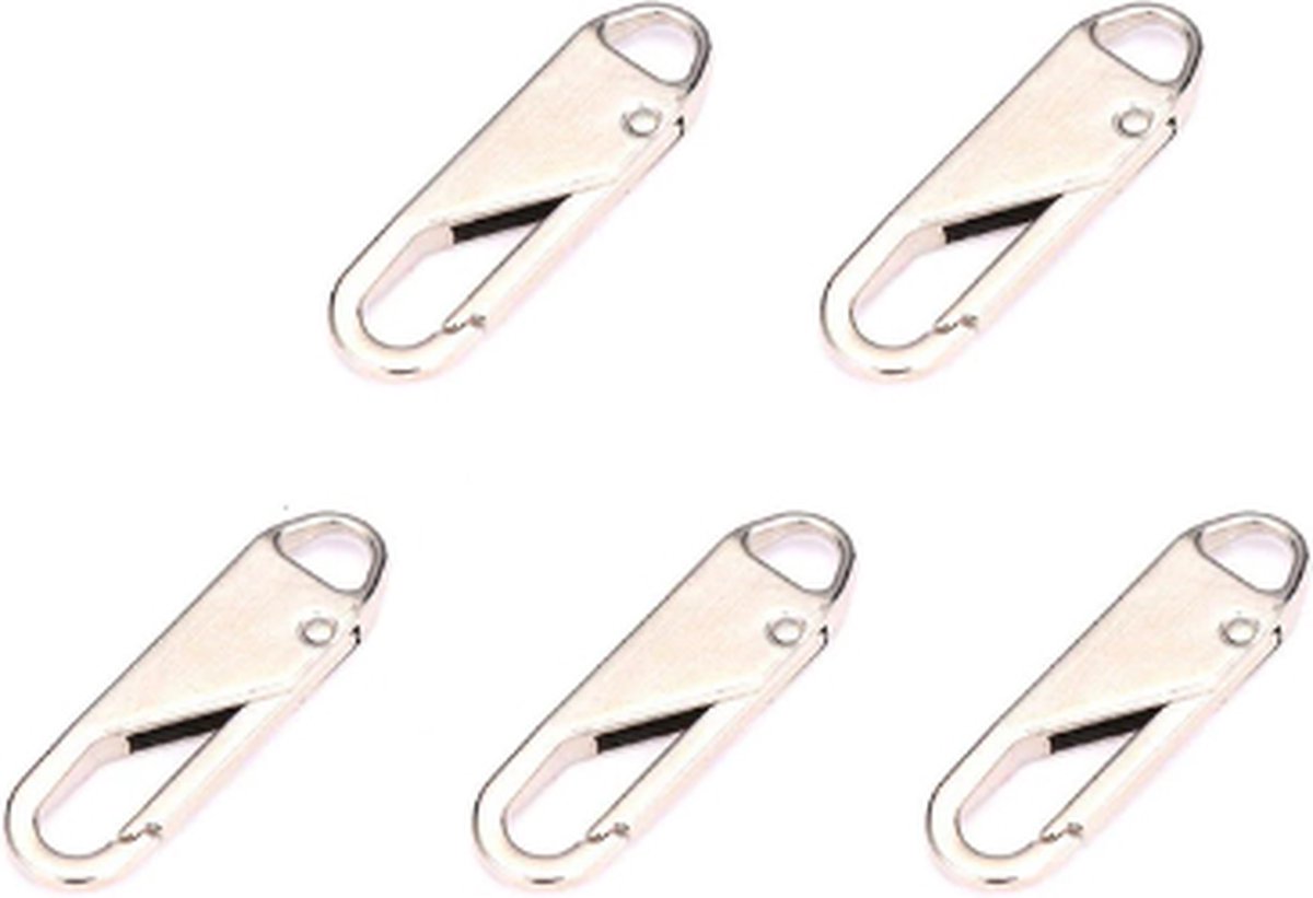 Zipper puller metaal - zilver kleur - 5 stuks