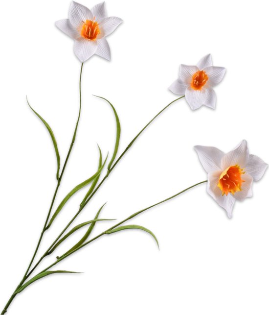 Silk-ka Zijden Bloem-Kunstbloem Narcis Tak Wit 70 cm Voordeelaanbod Per 2 Stuks
