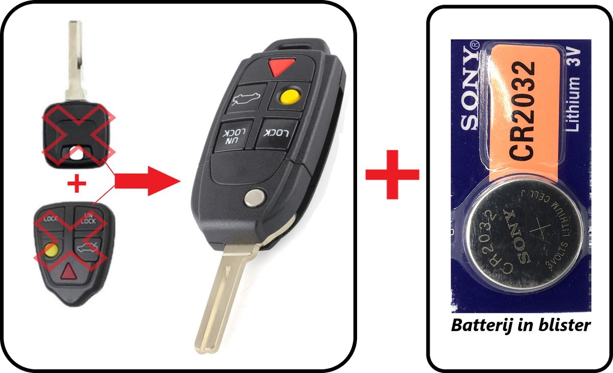 5 knoppen klapsleutel ombouwset + Batterij CR2032 geschikt voor Volvo  sleutel / Volvo... | bol.com