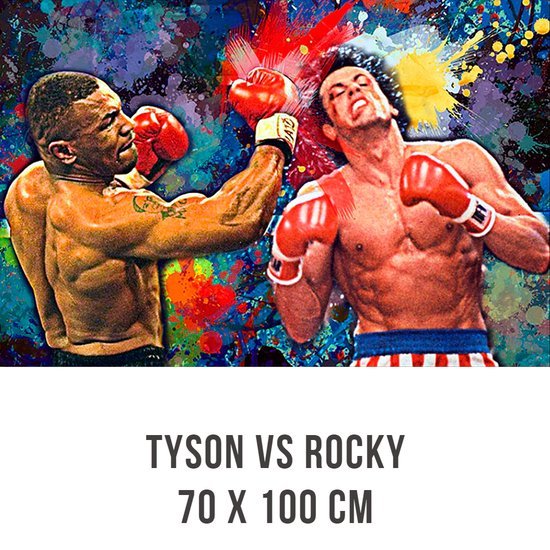 Allernieuwste.nl® Canvas Schilderij Boksers Mike Tyson vs Rocky - Sport Boksen - Film - Graffiti - 70 x 100 cm