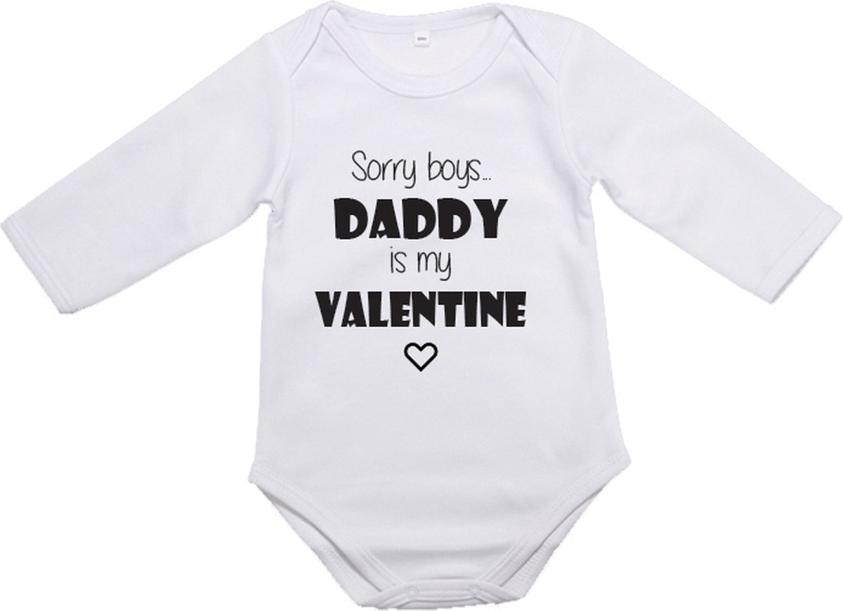 Baby Rompertje Valentijn "Sorry Boys... DADDY is my VALENTINE - Lange Mouw - Maat S 50/56 0-3 maanden - Cadeautje voor Hem - Valentijnsdag