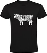 Koe Heren T-shirt | vlees | meat | steak | eten | gehakt | biefstuk | rib | dier | Zwart