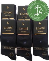 6 paar Livoni Bamboe Sokken Heren - Maat 40–44 - Zwart – Naadloze Sokken